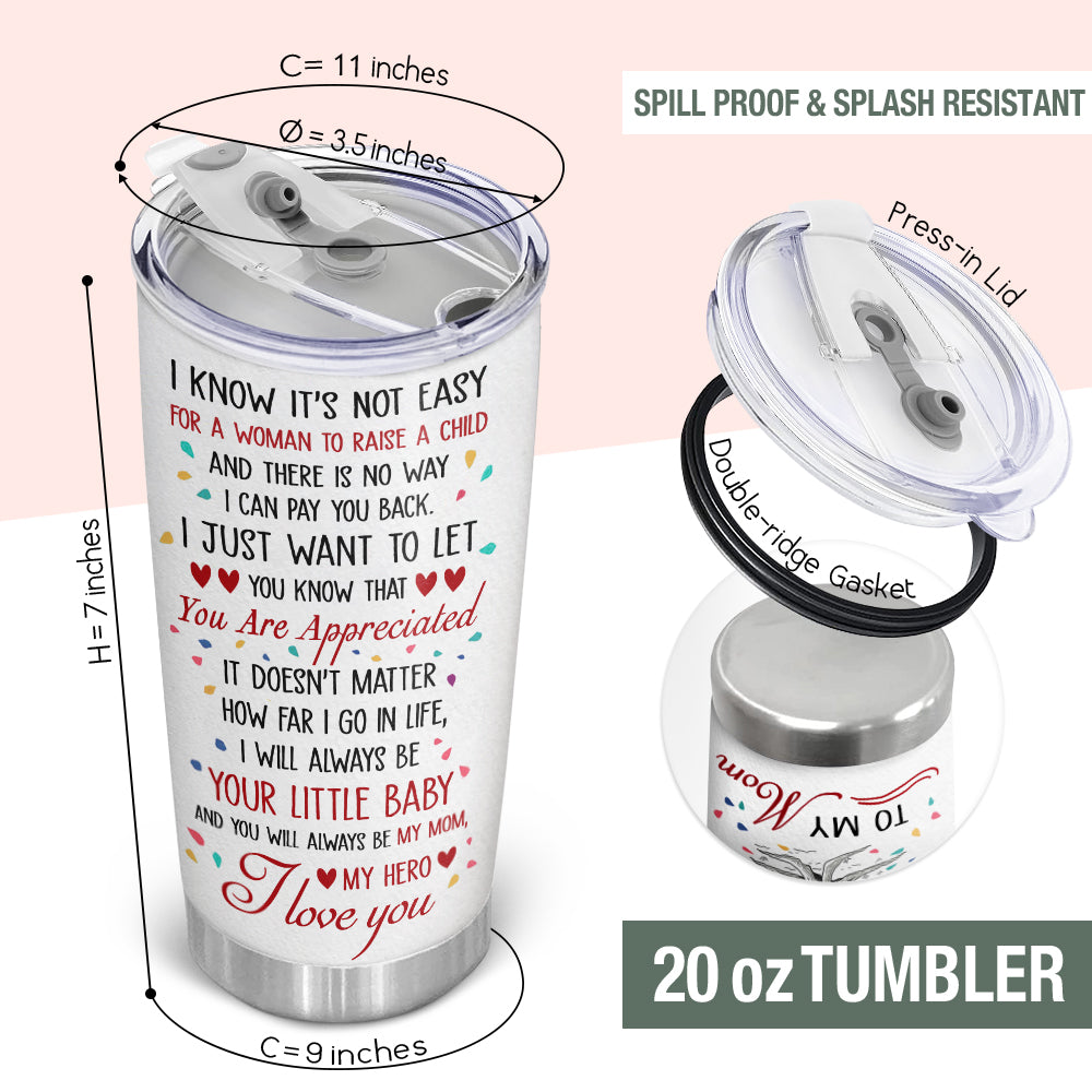 Wander Prints Gift For Mom & Grandma - I Know It's Not Easy - 20oz Insulated Tumbler - Mother's Day, Birthday Gift AZCS