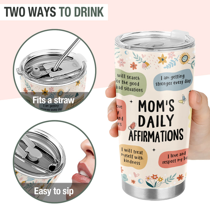 Wander Prints Gift For Mom And Wife - Moms Daily Affirmations - 20oz Insulated Tumbler - Mother's Day Birthday Gift AZCS