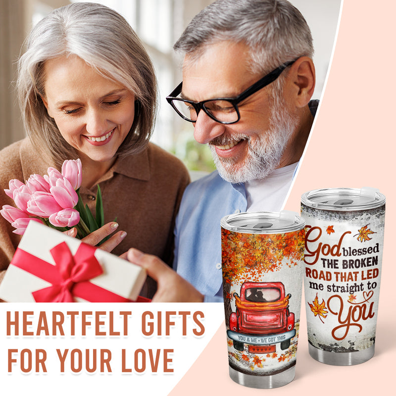 Wander Prints Gift For Couple - God Blessed The Broken Road That Led Me Straight To You - 20oz Insulated Tumbler - Birthday Anniversary Grandparents Day Gift AZCS