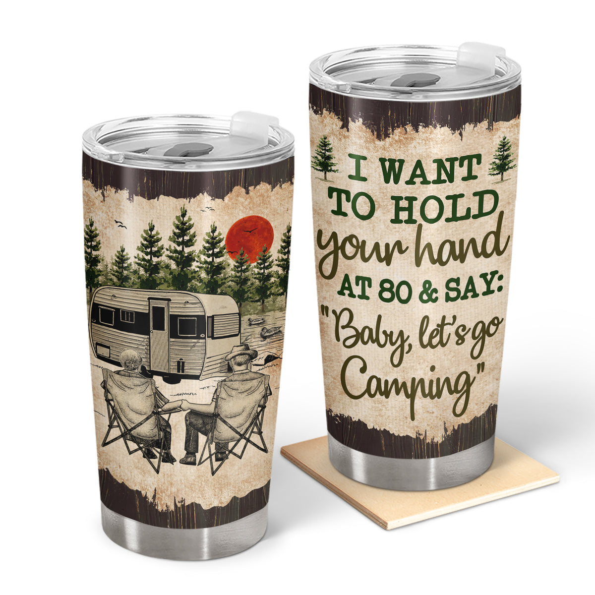 Wander Prints Gift For Couple - I Want To Hold Your Hand At 80 Camping - 20oz Insulated Tumbler - Anniversary Birthday Gift AZCS