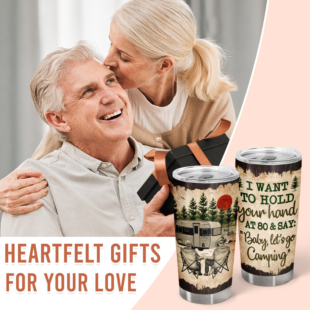 Wander Prints Gift For Couple - I Want To Hold Your Hand At 80 Camping - 20oz Insulated Tumbler - Anniversary Birthday Gift AZCS