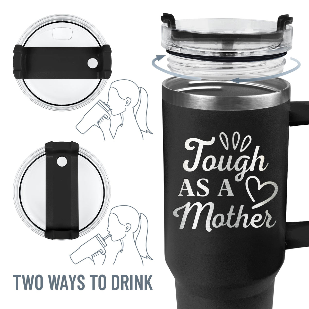 Wander Prints Gift For Mom - Tough As Mama Bear - Black Engraved 40oz Tumbler - Mother's Day Birthday Gift AZCS