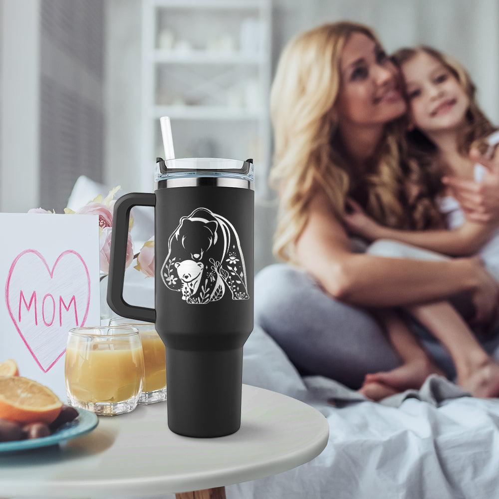 Wander Prints Gift For Mom - Tough As Mama Bear - Black Engraved 40oz Tumbler - Mother's Day Birthday Gift AZCS