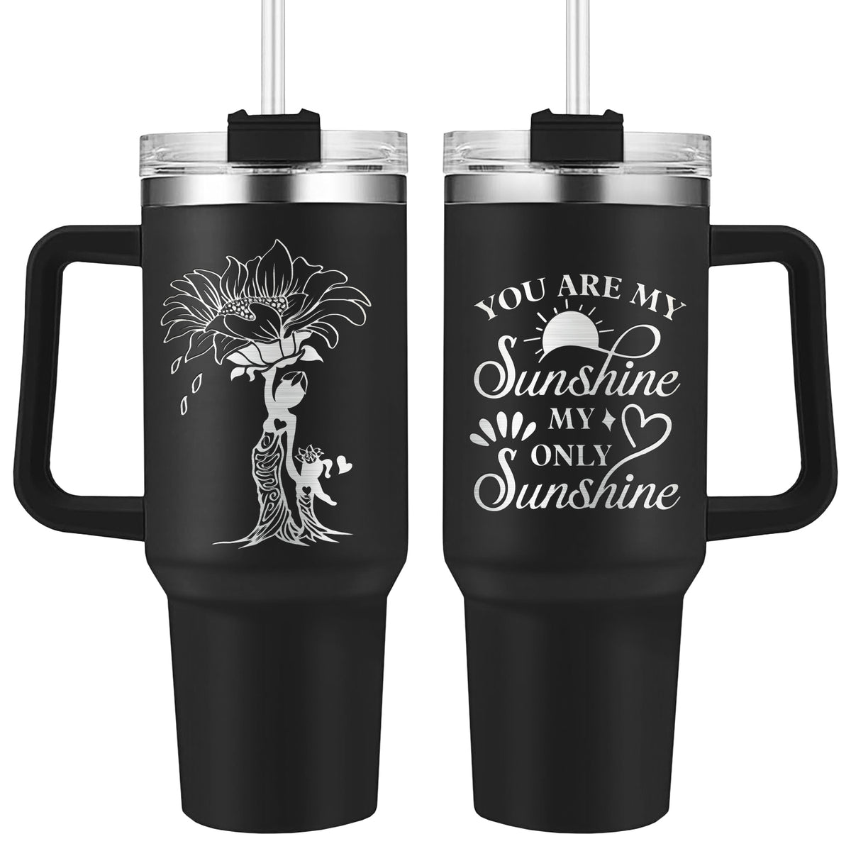 Wander Prints Gift For Mom - You Are My Sunshine - Black Engraved 40oz Tumbler - Mother's Day Appreciation Gift AZCS