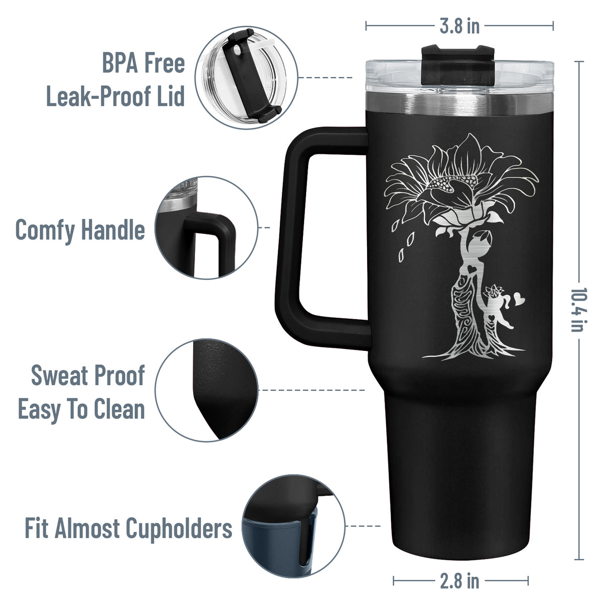 Wander Prints Gift For Mom - You Are My Sunshine - Black Engraved 40oz Tumbler - Mother's Day Appreciation Gift AZCS