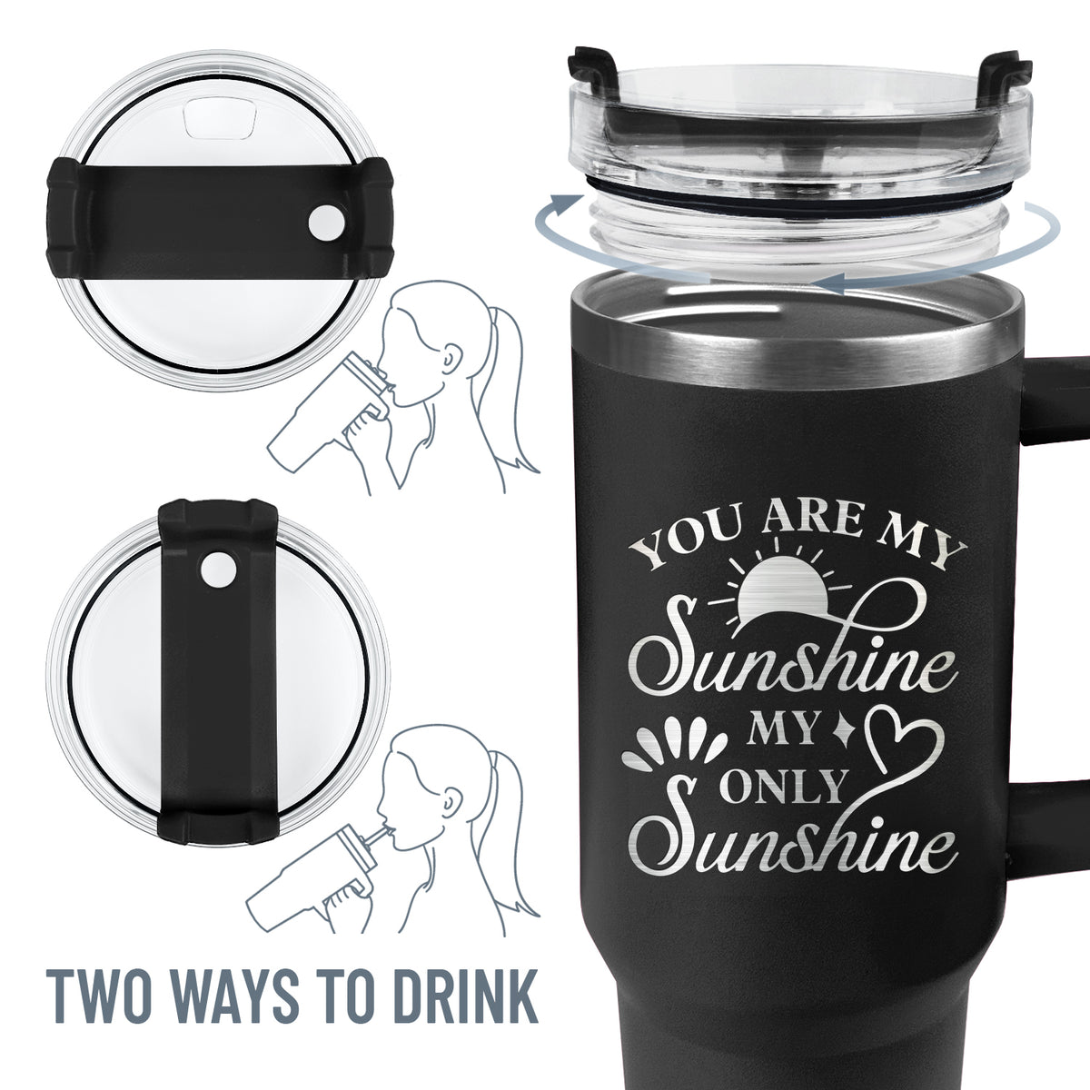 Wander Prints Gift For Mom - You Are My Sunshine - Black Engraved 40oz Tumbler - Mother's Day Appreciation Gift AZCS