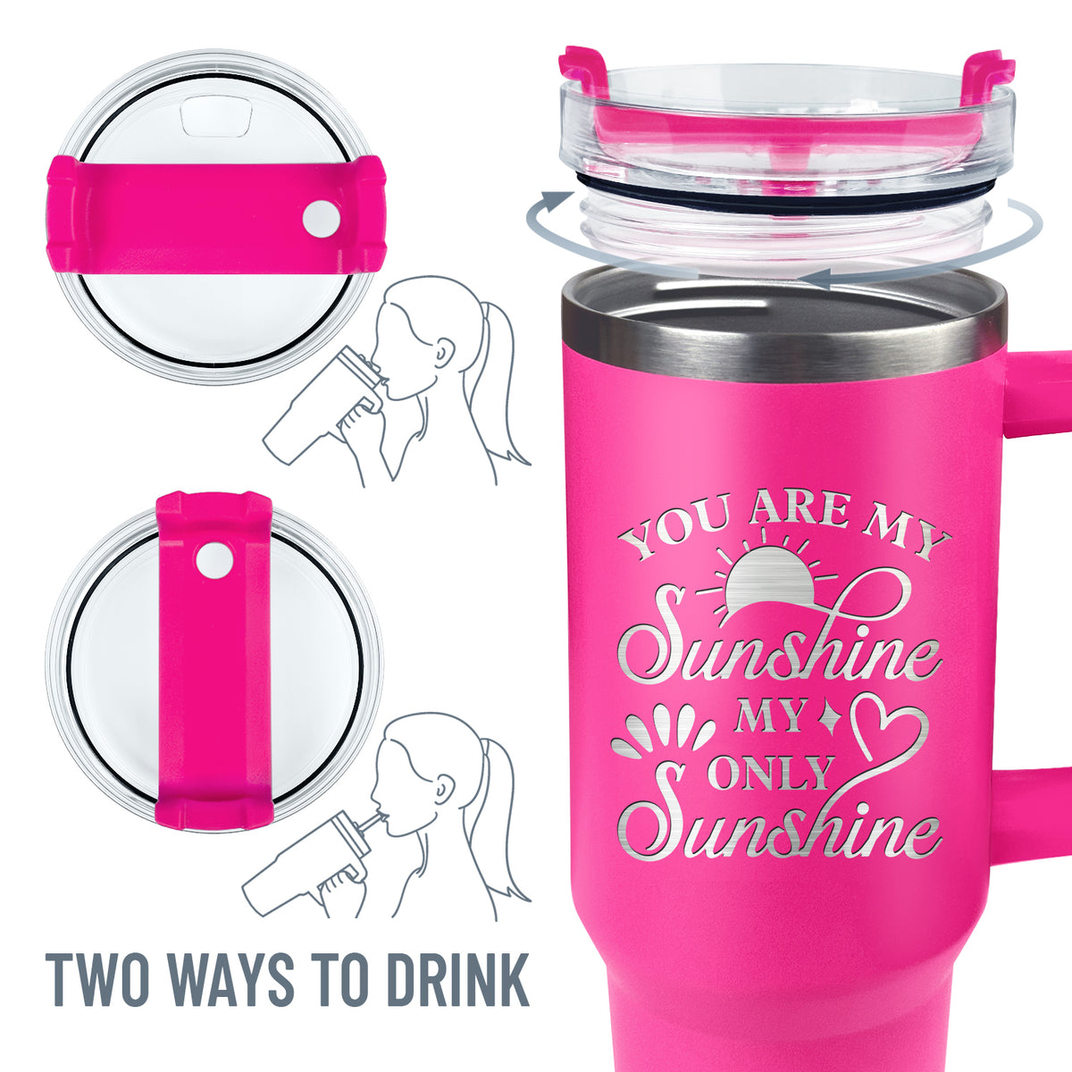Wander Prints Gift For Mom - You Are My Sunshine - Pink Engraved 40oz Tumbler  - Mother's Day Birthday Gift AZCS