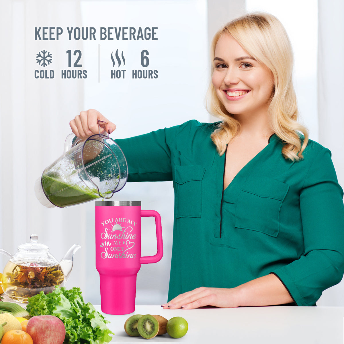 Wander Prints Gift For Mom - You Are My Sunshine - Pink Engraved 40oz Tumbler  - Mother's Day Birthday Gift AZCS