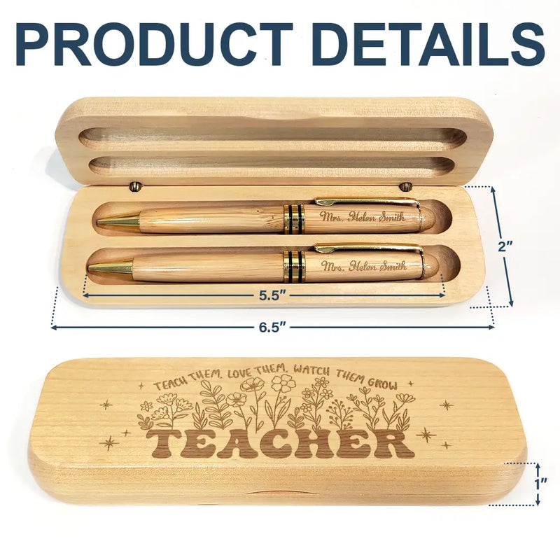 Teacher, Happy - Teach Them Love Them - Personalized Wooden Pen Set