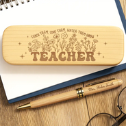 Teacher, Happy - Teach Them Love Them - Personalized Wooden Pen Set