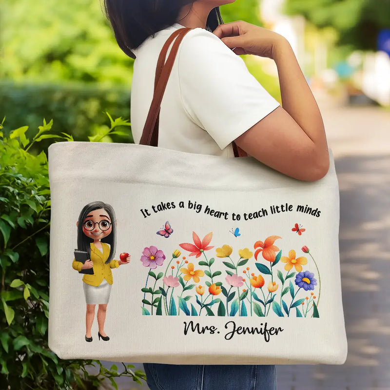 Teacher,Back To School,Gift For Yourself,Happy - Teacher Teach Them Love Them Watch Them Grow - Personalized Leather Handle Tote Bag