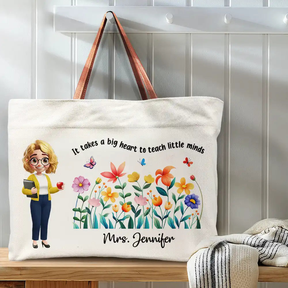 Teacher,Back To School,Gift For Yourself,Happy - Teacher Teach Them Love Them Watch Them Grow - Personalized Leather Handle Tote Bag