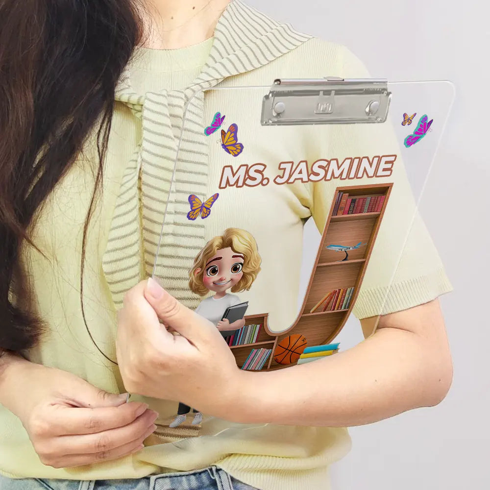 Teacher,Back To School - Teacher Alphabet Bookshelf Letter - Personalized Acrylic Clipboard