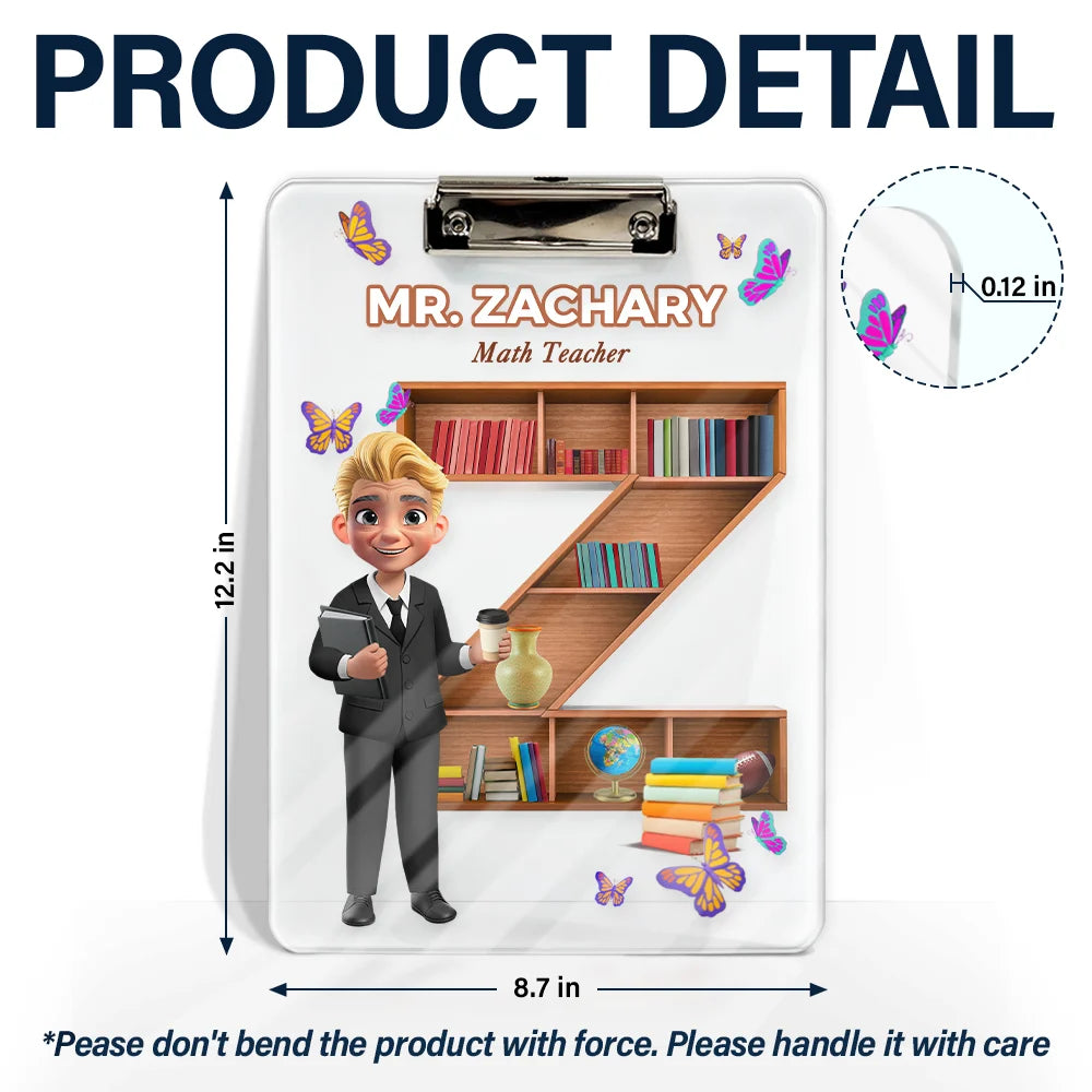 Teacher,Back To School - Teacher Alphabet Bookshelf Letter - Personalized Acrylic Clipboard