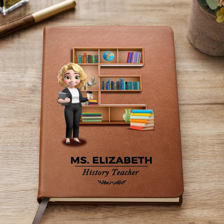 Teacher Alphabet Bookshelf Letter - Personalized Leather Journal