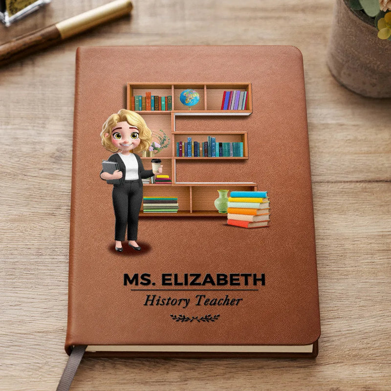 Teacher, Back To School - Teacher Alphabet Bookshelf Letter - Personalized Leather Journal