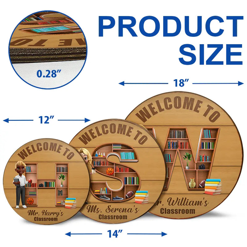 Teacher,Back To School - Teacher Alphabet Bookshelf Letter - Personalized Wood Circle Sign