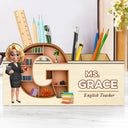 Teacher,Back To School - Teacher Alphabet Bookshelf Letter - Personalized Wooden Pen Pencil Holder