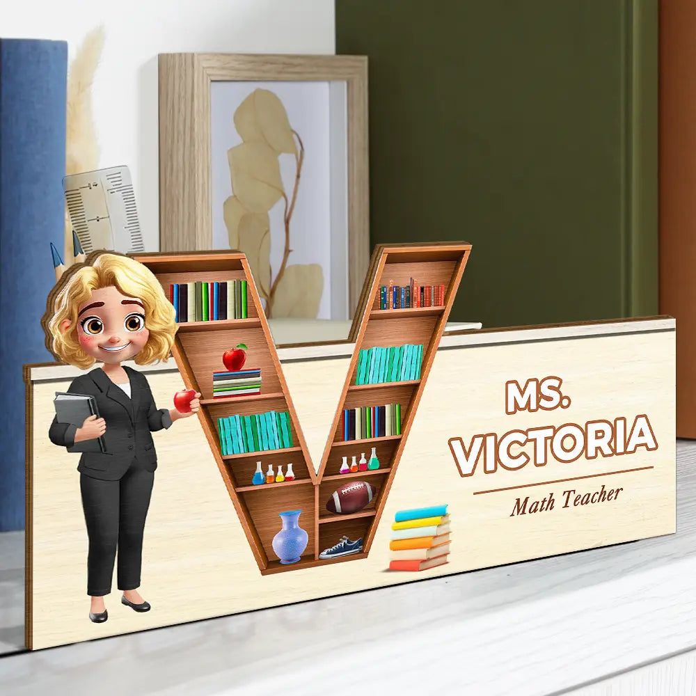 Teacher,Back To School - Teacher Alphabet Bookshelf Letter - Personalized Wooden Pen Pencil Holder