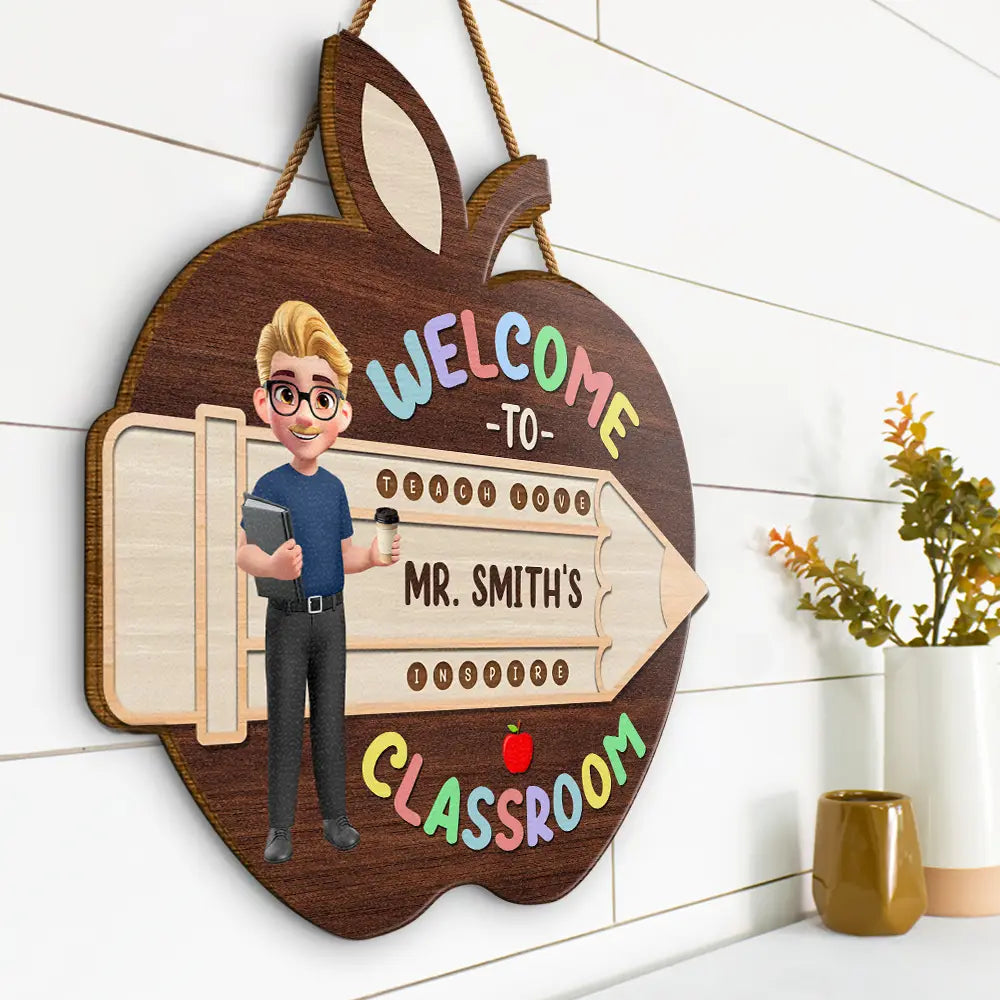 Teacher, Back To School, Gift For Yourself, Happy - Teacher Apple Class Name - Personalized Custom Shaped Wood Sign