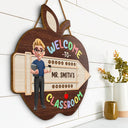 Teacher, Back To School, Gift For Yourself, Happy - Teacher Apple Class Name - Personalized Custom Shaped Wood Sign
