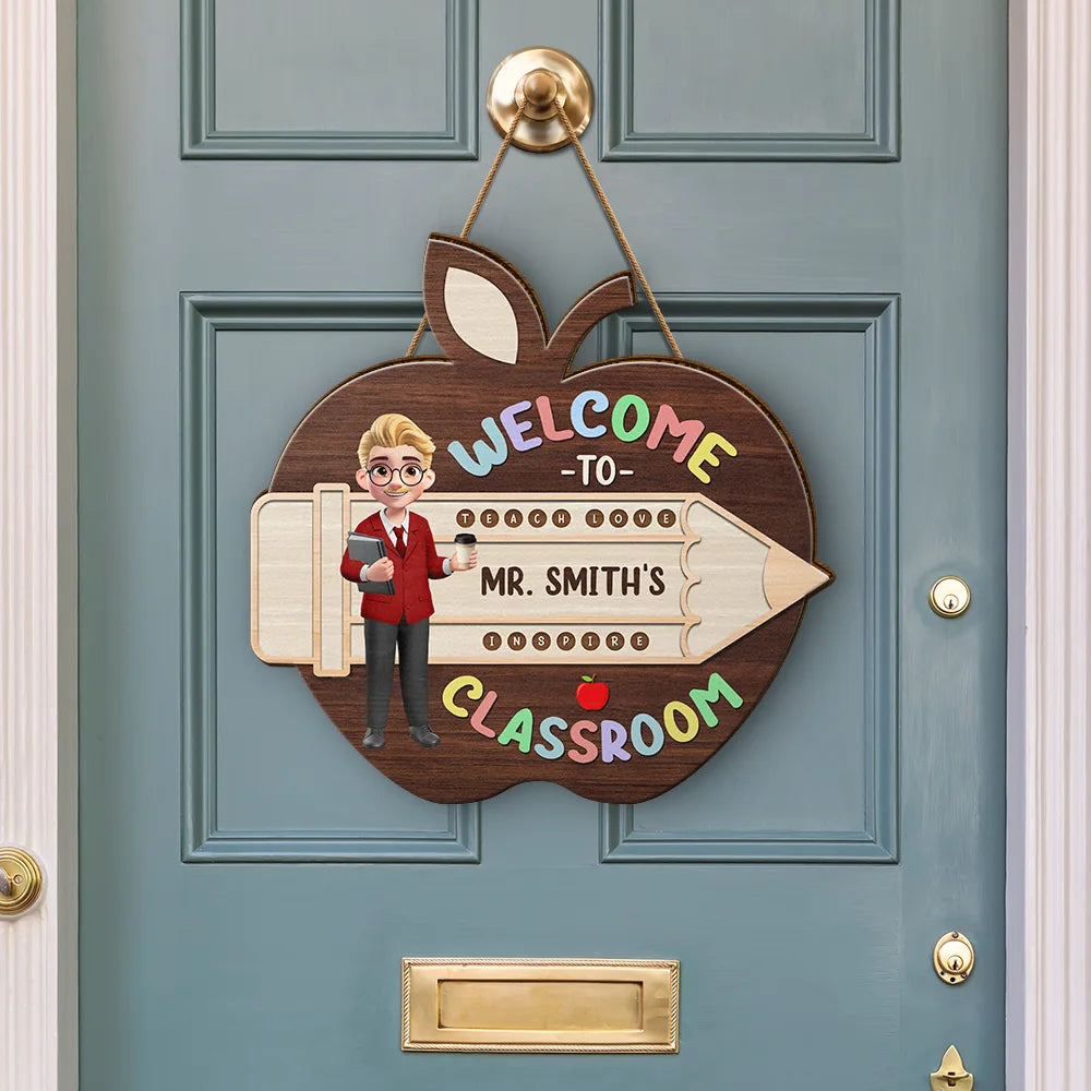 Teacher, Back To School, Gift For Yourself, Happy - Teacher Apple Class Name - Personalized Custom Shaped Wood Sign