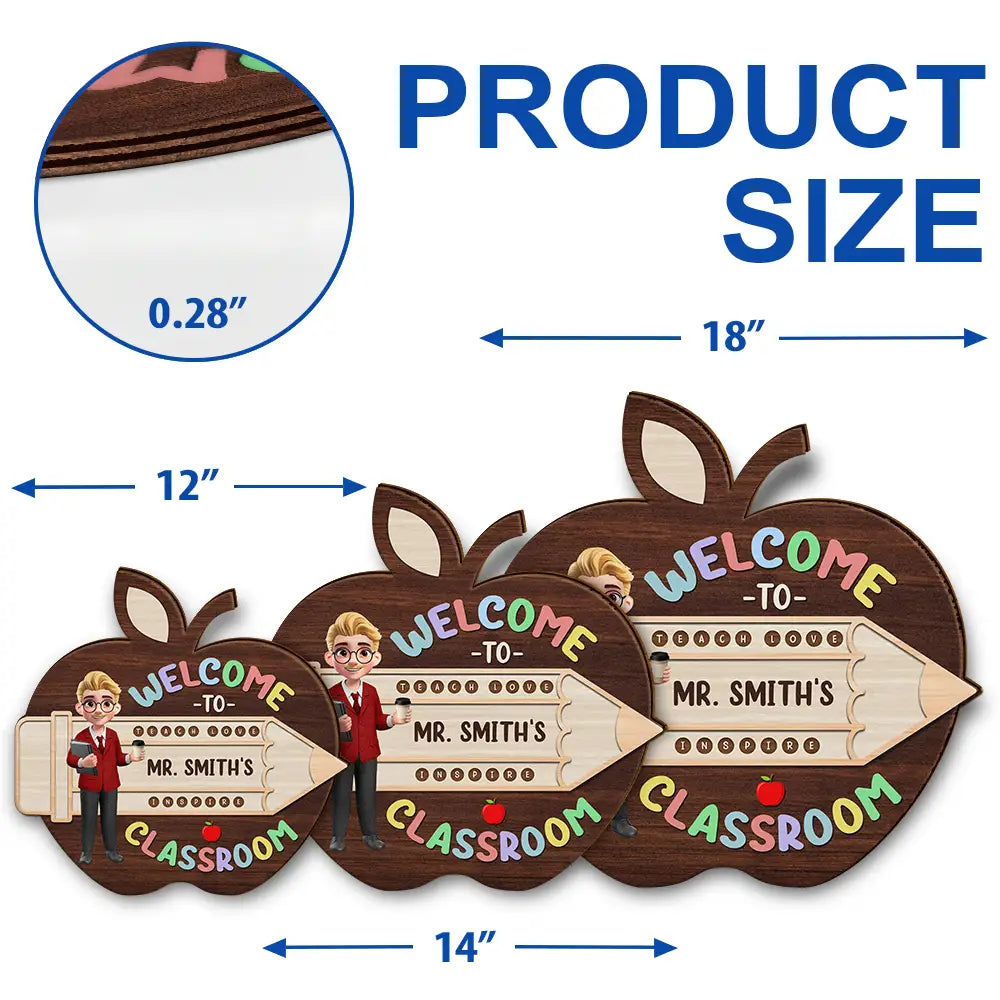 Teacher, Back To School, Gift For Yourself, Happy - Teacher Apple Class Name - Personalized Custom Shaped Wood Sign