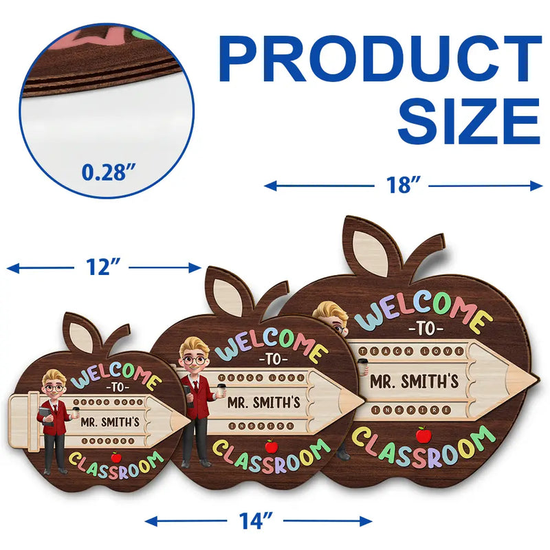 Teacher, Back To School, Gift For Yourself, Happy - Teacher Apple Class Name - Personalized Custom Shaped Wood Sign