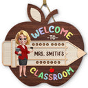 Teacher, Back To School, Gift For Yourself, Happy - Teacher Apple Class Name - Personalized Custom Shaped Wood Sign