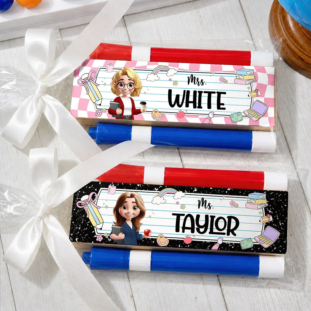 Back To School,Teacher,Proud,Vector - Teacher Appreciation Custom Name - Personalized Whiteboard Eraser & Marker Set