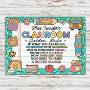 Back To School,Top Market,Teacher,Adorable,Custom Text - Teacher Classroom Golden Rule - Personalized Classic Metal Signs