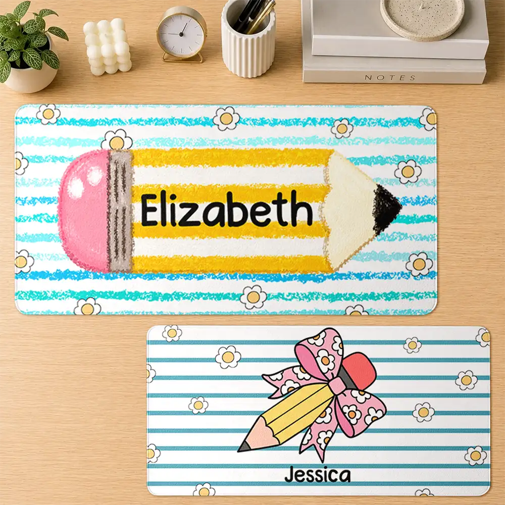Back To School,Teacher,Adorable,Custom Text - Teacher Classroom Theme - Personalized Leather Desk Mat