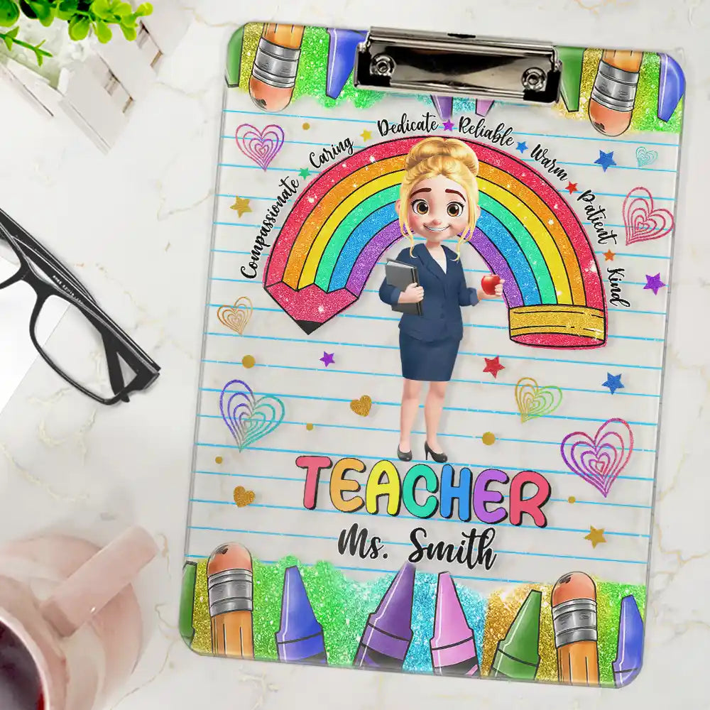Teacher,Happy - Teacher Compassionate Caring - Personalized Acrylic Clipboard