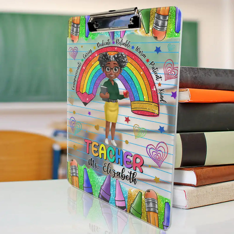 Teacher,Happy - Teacher Compassionate Caring - Personalized Acrylic Clipboard