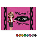 Teacher,Happy,Back To School - Teacher Crayon Welcome To Classroom - Personalized Doormat