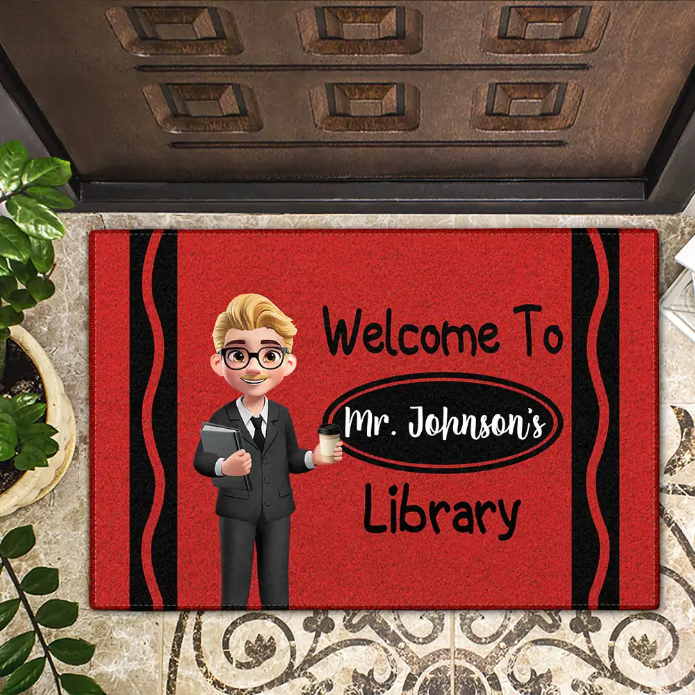 Teacher,Happy,Back To School - Teacher Crayon Welcome To Classroom - Personalized Doormat