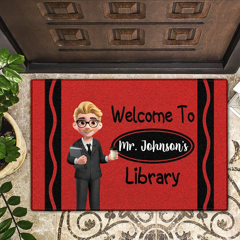 Teacher,Happy,Back To School - Teacher Crayon Welcome To Classroom - Personalized Doormat