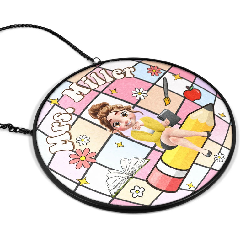 Teacher,Gift For Women,Happy,Back To School,Gift For Men - Teacher Disco Ball - Personalized Stained Glass Window Hanging Suncatcher