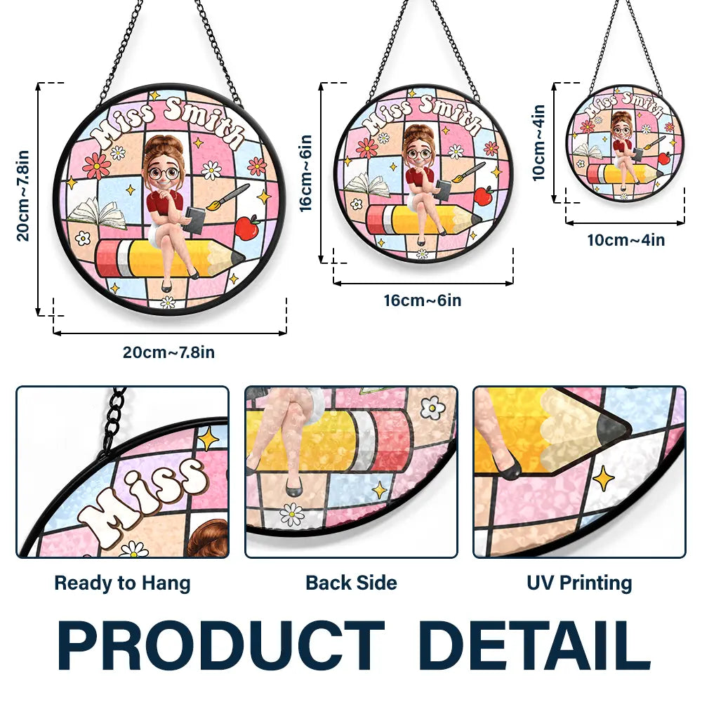 Teacher,Gift For Women,Happy,Back To School,Gift For Men - Teacher Disco Ball - Personalized Stained Glass Window Hanging Suncatcher