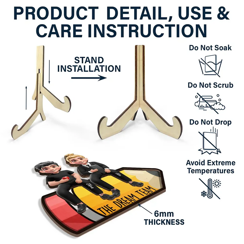 Gifts For Colleagues,Teacher,Gift For Bestie - Teacher Dream Team - Personalized 2-Layered Wooden Plaque With Stand