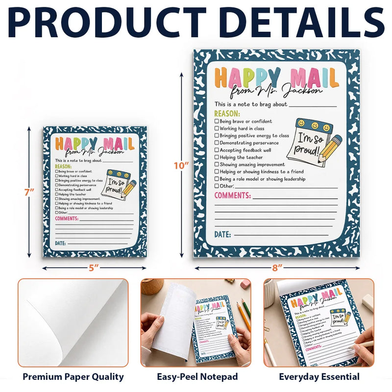 Top Market,Sentimental,Teacher,Back To School,Custom Text - Teacher Happy Mail Classroom - Personalized Notepad