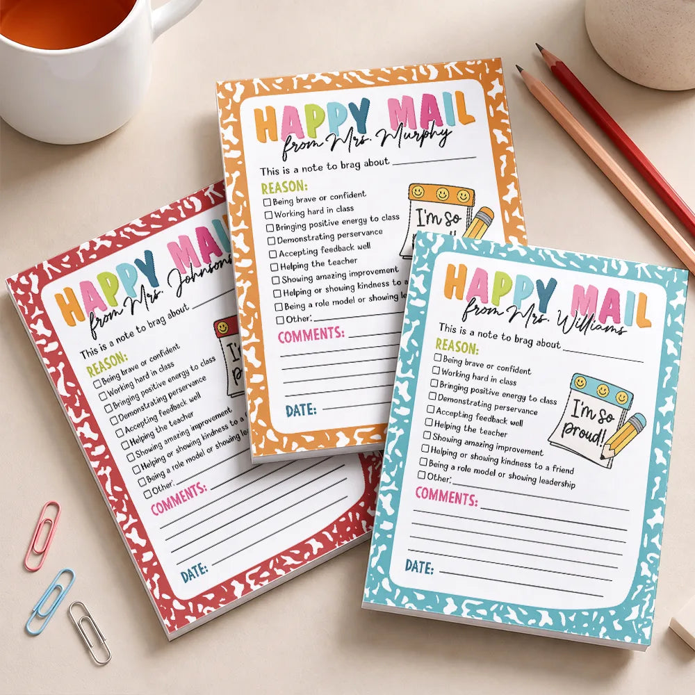 Top Market,Sentimental,Teacher,Back To School,Custom Text - Teacher Happy Mail Classroom - Personalized Notepad