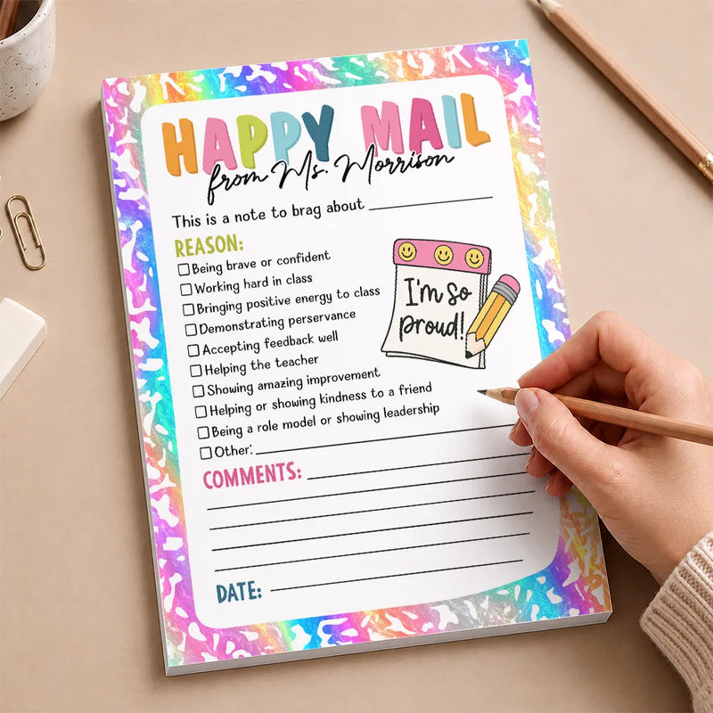 Top Market,Sentimental,Teacher,Back To School,Custom Text - Teacher Happy Mail Classroom - Personalized Notepad