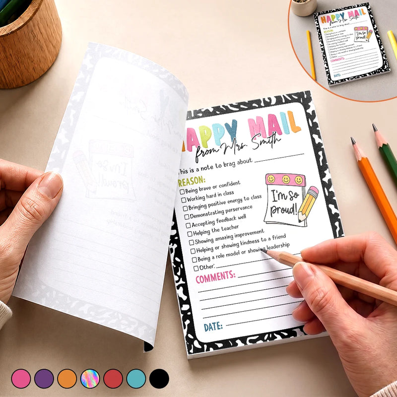 Top Market,Sentimental,Teacher,Back To School,Custom Text - Teacher Happy Mail Classroom - Personalized Notepad