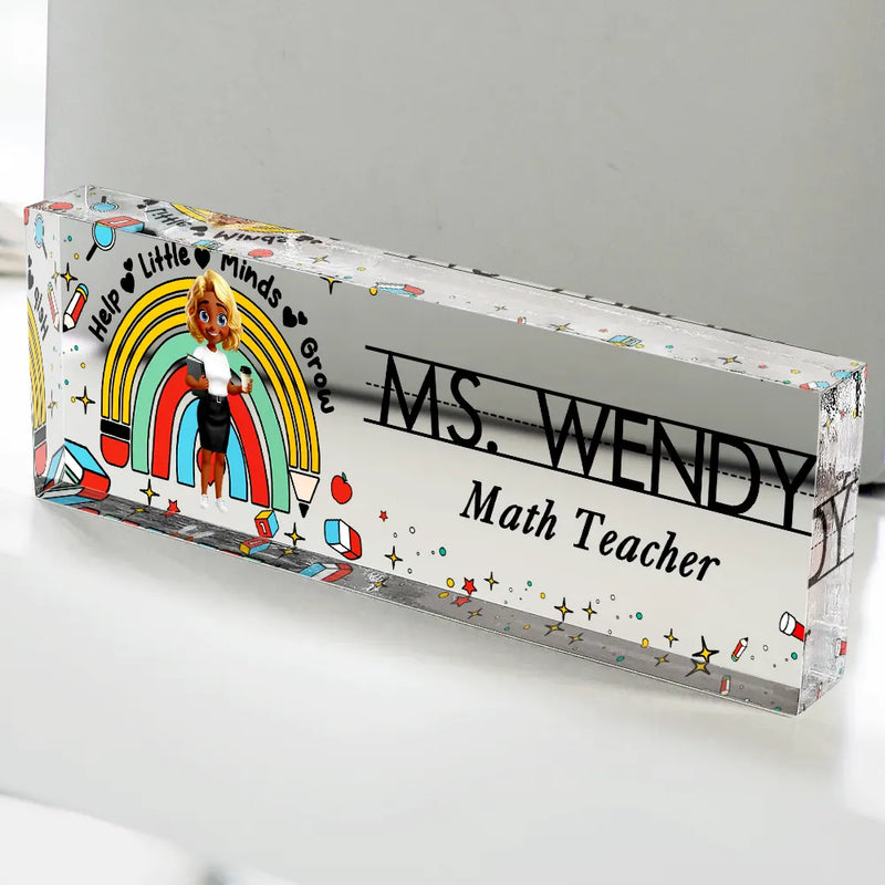 Teacher,Back To School - Teacher Helping Little Minds Grow - Personalized Desk Name Plate