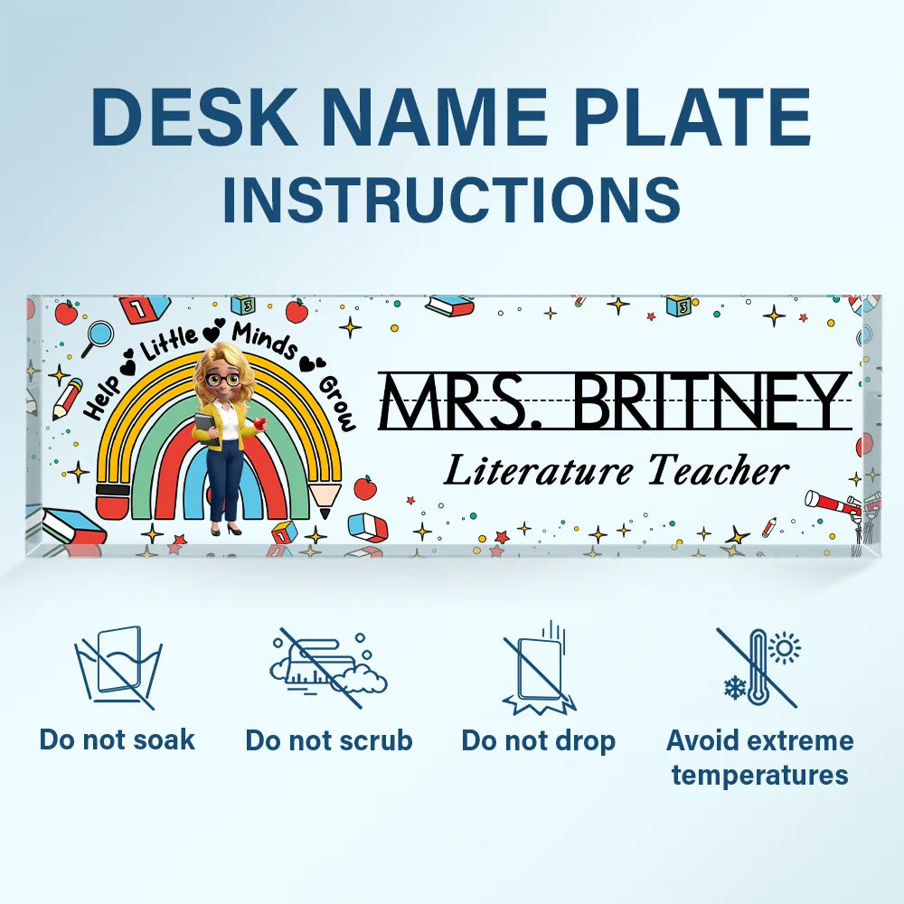Teacher,Back To School - Teacher Helping Little Minds Grow - Personalized Desk Name Plate