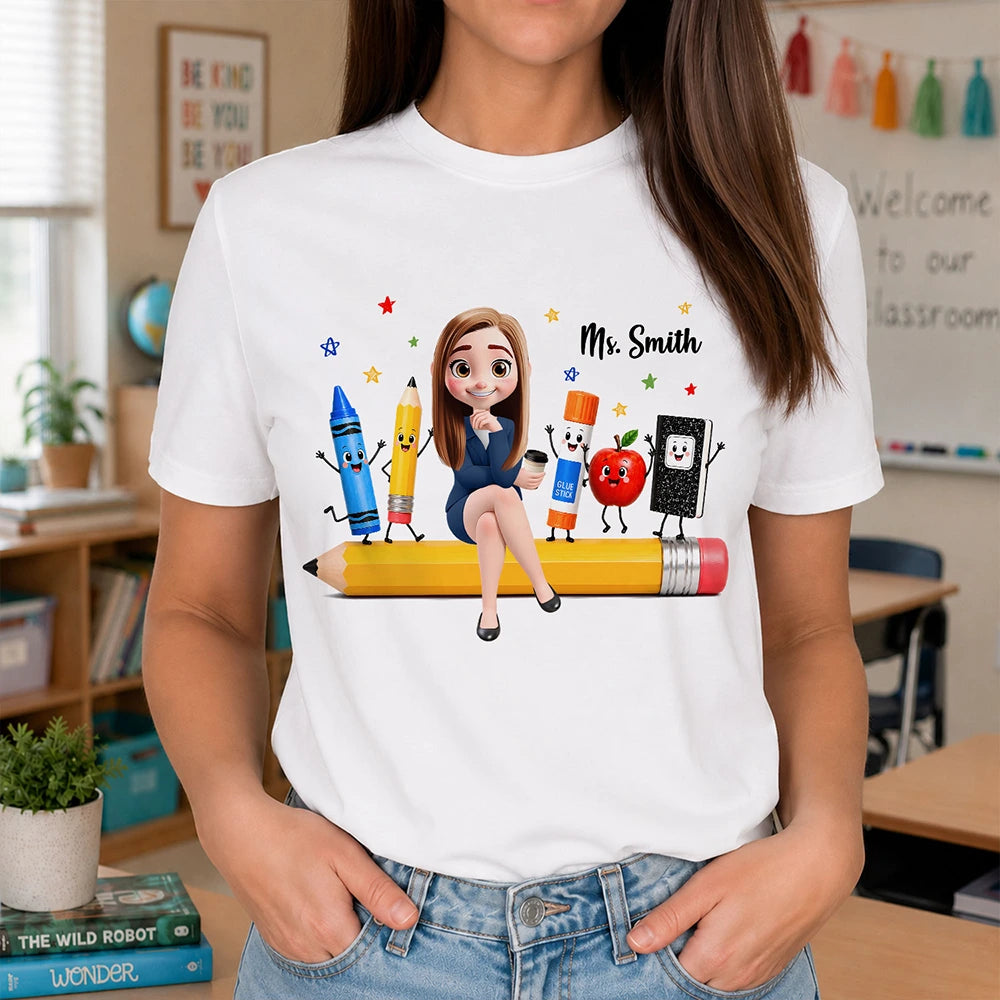 Top Market,Adorable,Teacher,Back To School,Vector - Teacher Life Happy To See Your Face - Personalized T Shirt