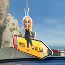 Teacher, Gift For Women, Happy, Back To School, Gift For Men - Teacher Sitting On The Pencil - Personalized Acrylic Car Hanger