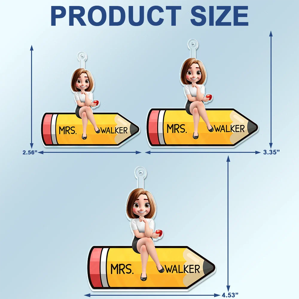 Teacher, Gift For Women, Happy, Back To School, Gift For Men - Teacher Sitting On The Pencil - Personalized Acrylic Car Hanger