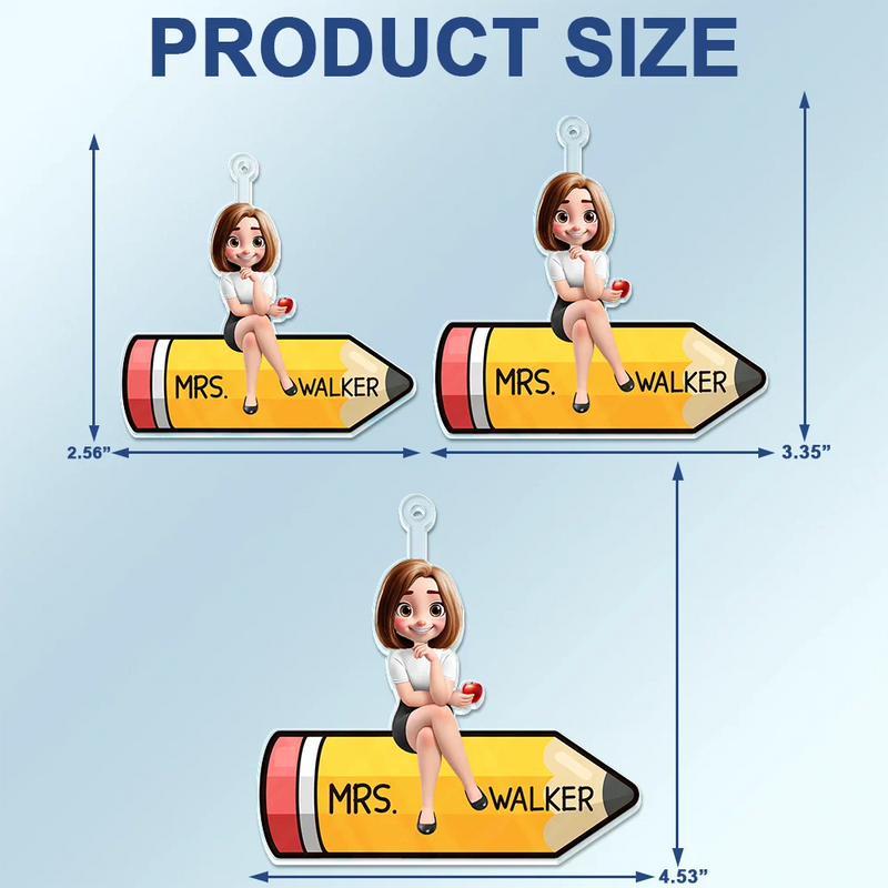 Teacher, Gift For Women, Happy, Back To School, Gift For Men - Teacher Sitting On The Pencil - Personalized Acrylic Car Hanger